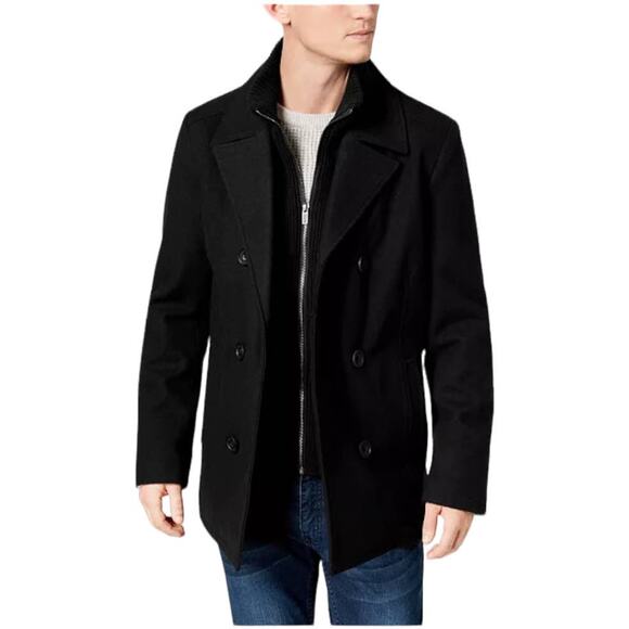 Kenneth Cole NWT Double Breasted Bib Peacoat Black Size S Wool Blend Coat - Picture 1 of 15